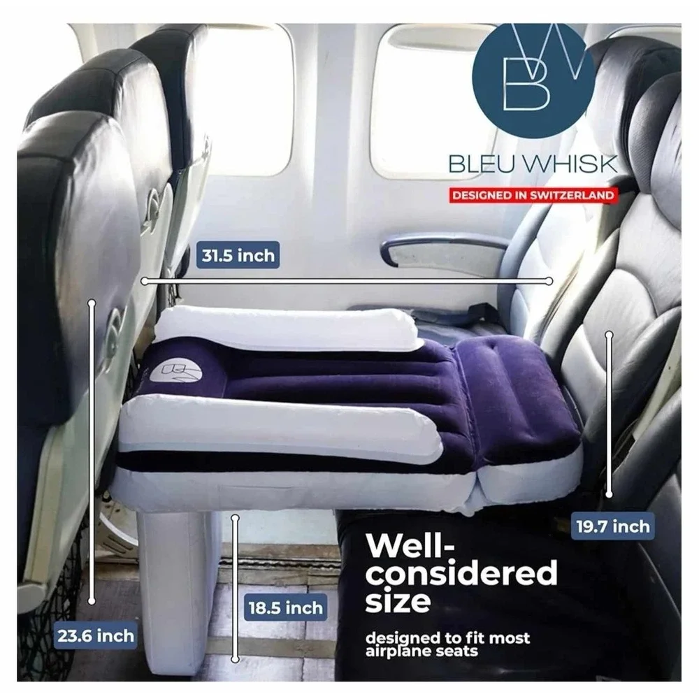 Navy Blue Inflatable Airplane Bed for Kids - Easy Travel Bed for Toddlers‎